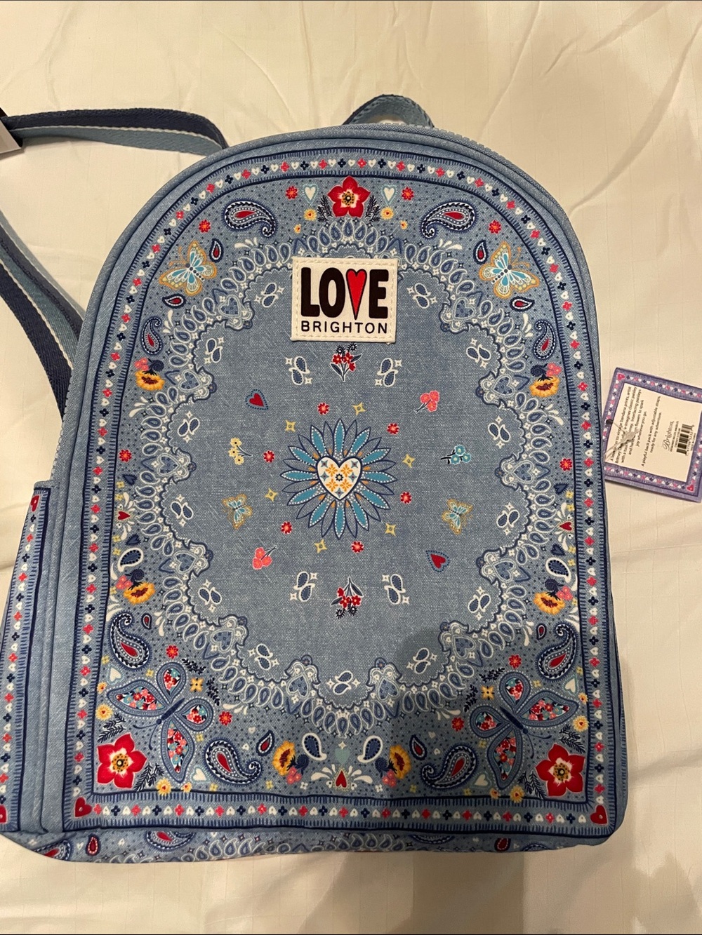 Brighton Denim Blue Paisley Embroidered Love Backpack